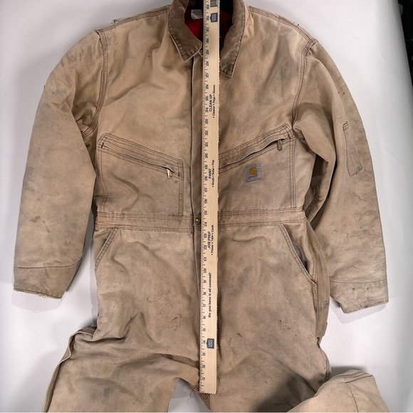 Carhartt Mens Coveralls Vintage Duck Canvas Insulated Tan 44R - Picture 14 of 16